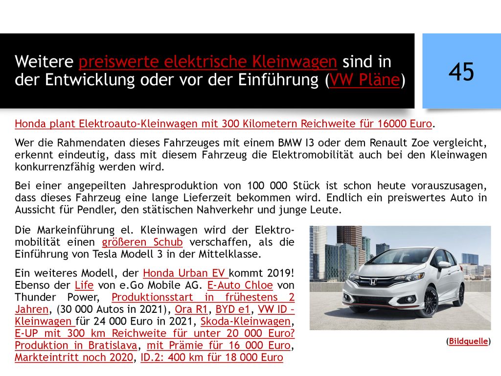 Weitere preiswerte elektrische Kleinwagen sind in der Entwicklung oder vor der Einführung (VW Pläne)