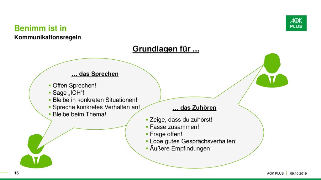 Benimm ist in Grundlagen für ... Kommunikationsregeln … das Sprechen