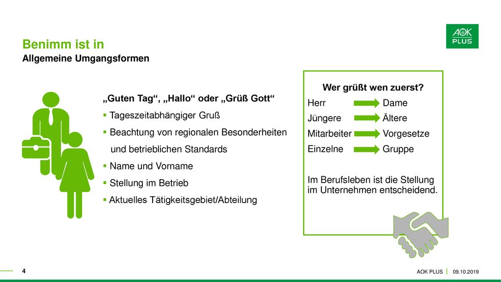 Benimm ist in Allgemeine Umgangsformen Wer grüßt wen zuerst Herr Dame