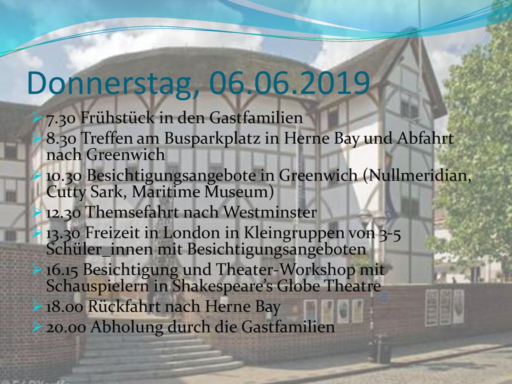 Donnerstag, Frühstück in den Gastfamilien
