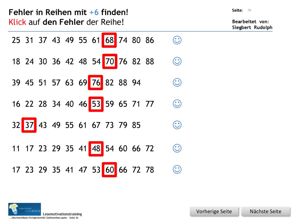        Fehler in Reihen mit +6 finden!