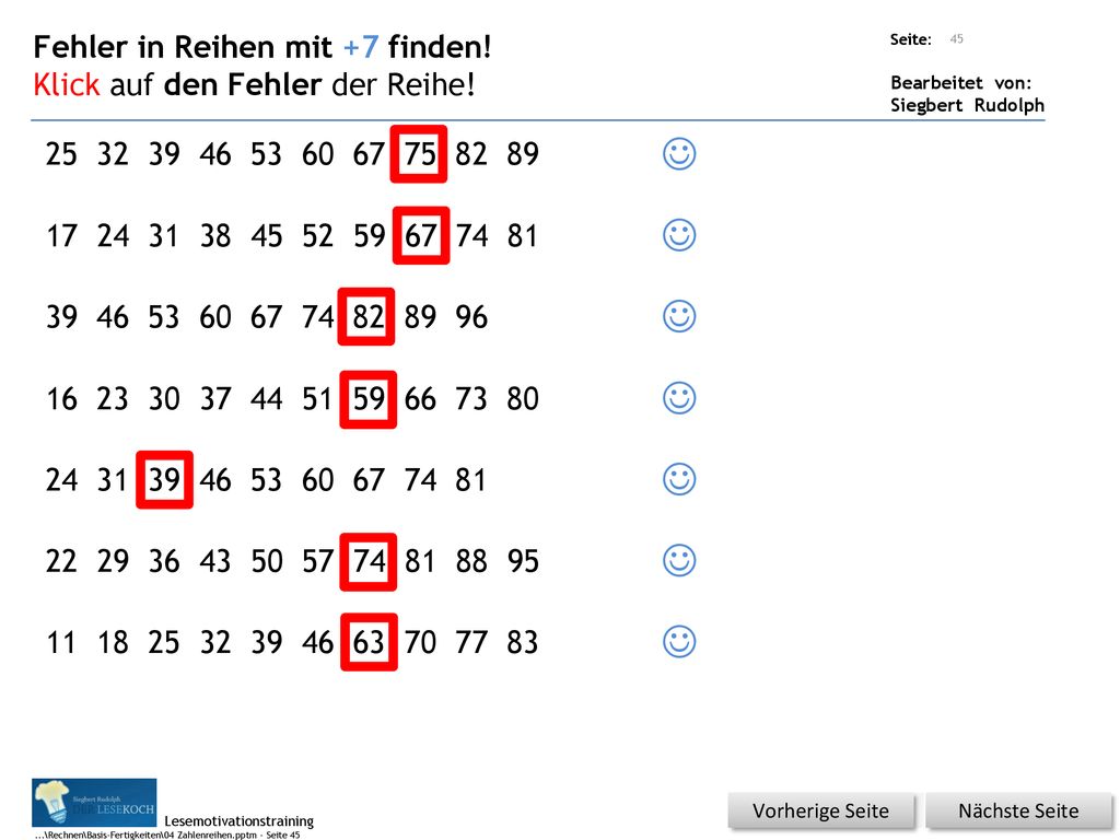        Fehler in Reihen mit +7 finden!