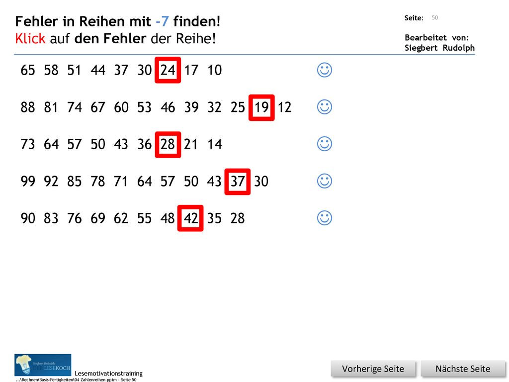      Fehler in Reihen mit -7 finden!