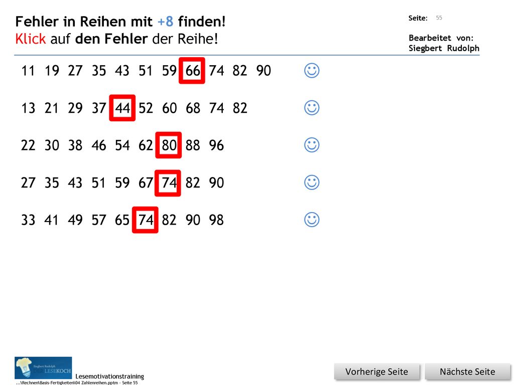      Fehler in Reihen mit +8 finden!