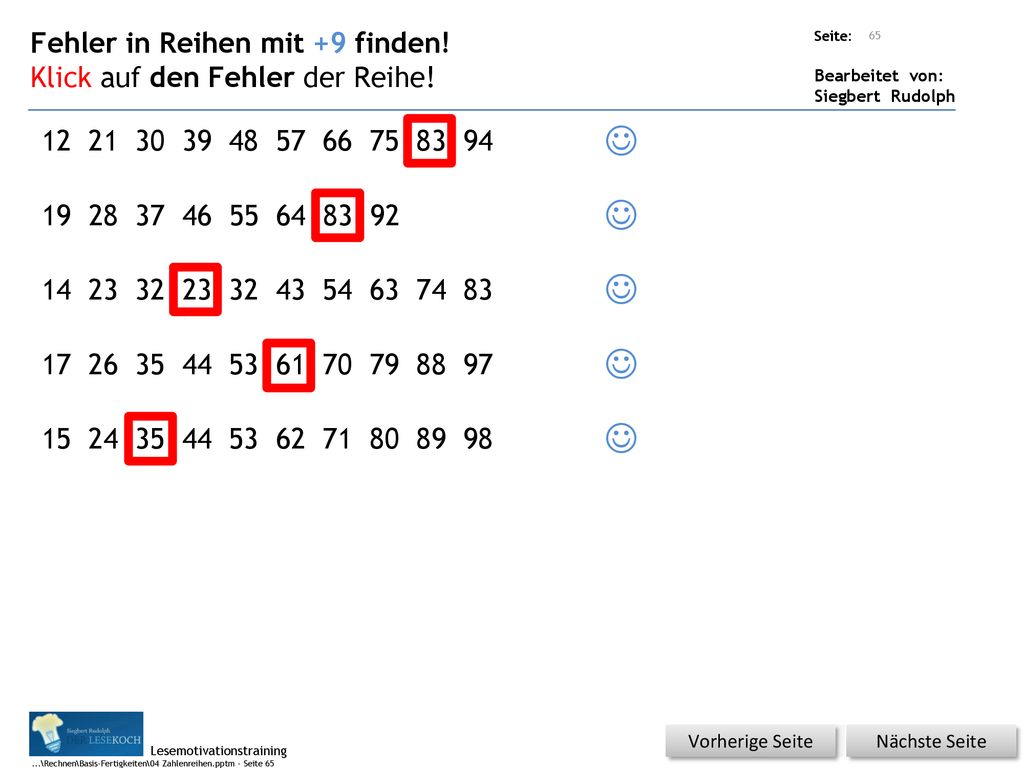      Fehler in Reihen mit +9 finden!