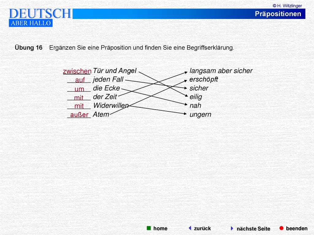 _______ Tür und Angel langsam aber sicher ______ jeden Fall erschöpft