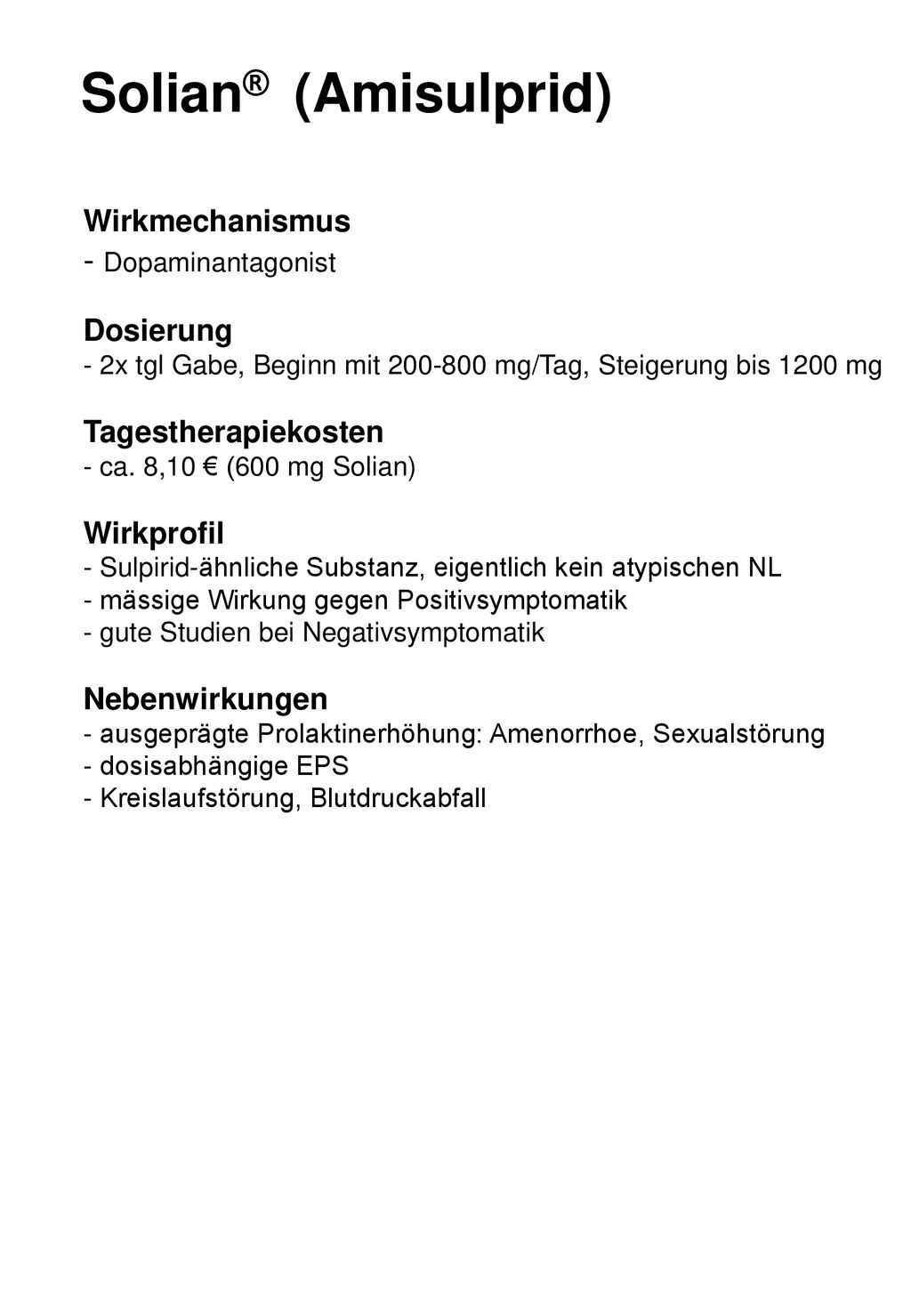 Solian® (Amisulprid) - Dopaminantagonist Wirkmechanismus Dosierung