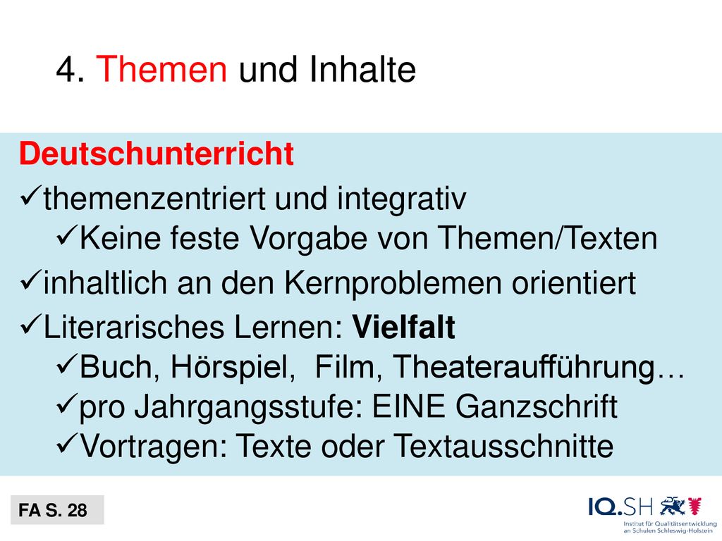 4. Themen und Inhalte Deutschunterricht themenzentriert und integrativ