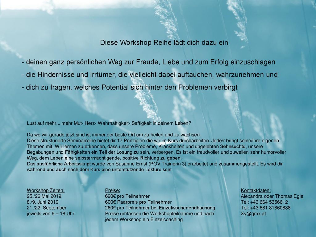 Diese Workshop Reihe lädt dich dazu ein