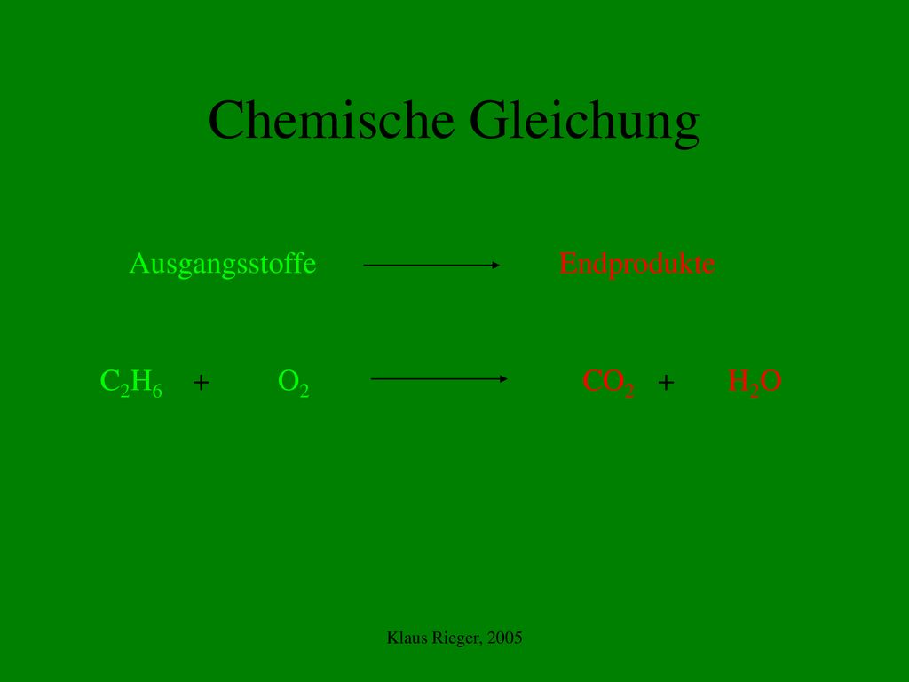 Chemische Gleichung Ausgangsstoffe Endprodukte C2H6 + O2 CO2 + H2O