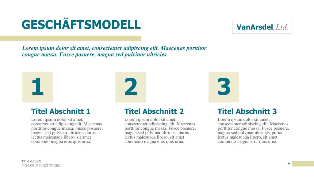 1 2 3 GESCHÄFTSMODELL Titel Abschnitt 1 Titel Abschnitt 2