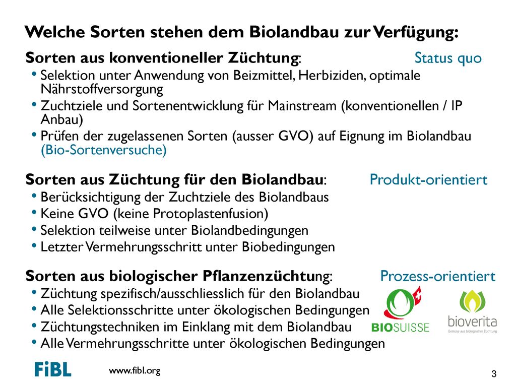 Welche Sorten stehen dem Biolandbau zur Verfügung: