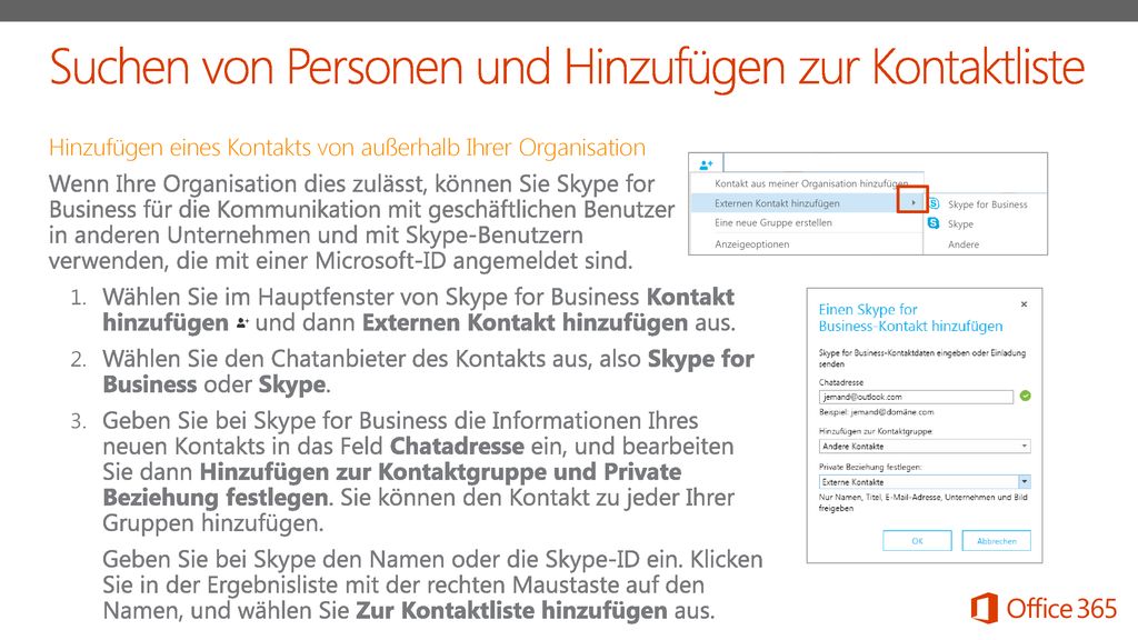 Suchen von Personen und Hinzufügen zur Kontaktliste