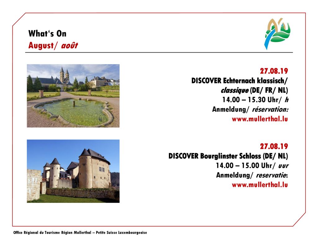 DISCOVER Echternach klassisch/ classique (DE/ FR/ NL) – Uhr/ h. Anmeldung/ réservation: