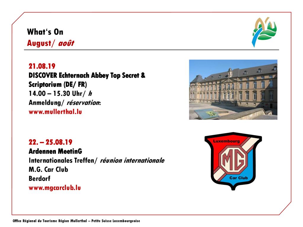 DISCOVER Echternach Abbey Top Secret & Scriptorium (DE/ FR) – Uhr/ h. Anmeldung/ réservation: