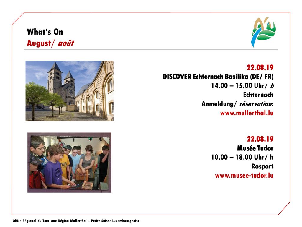 DISCOVER Echternach Basilika (DE/ FR) – Uhr/ h. Echternach. Anmeldung/ réservation: