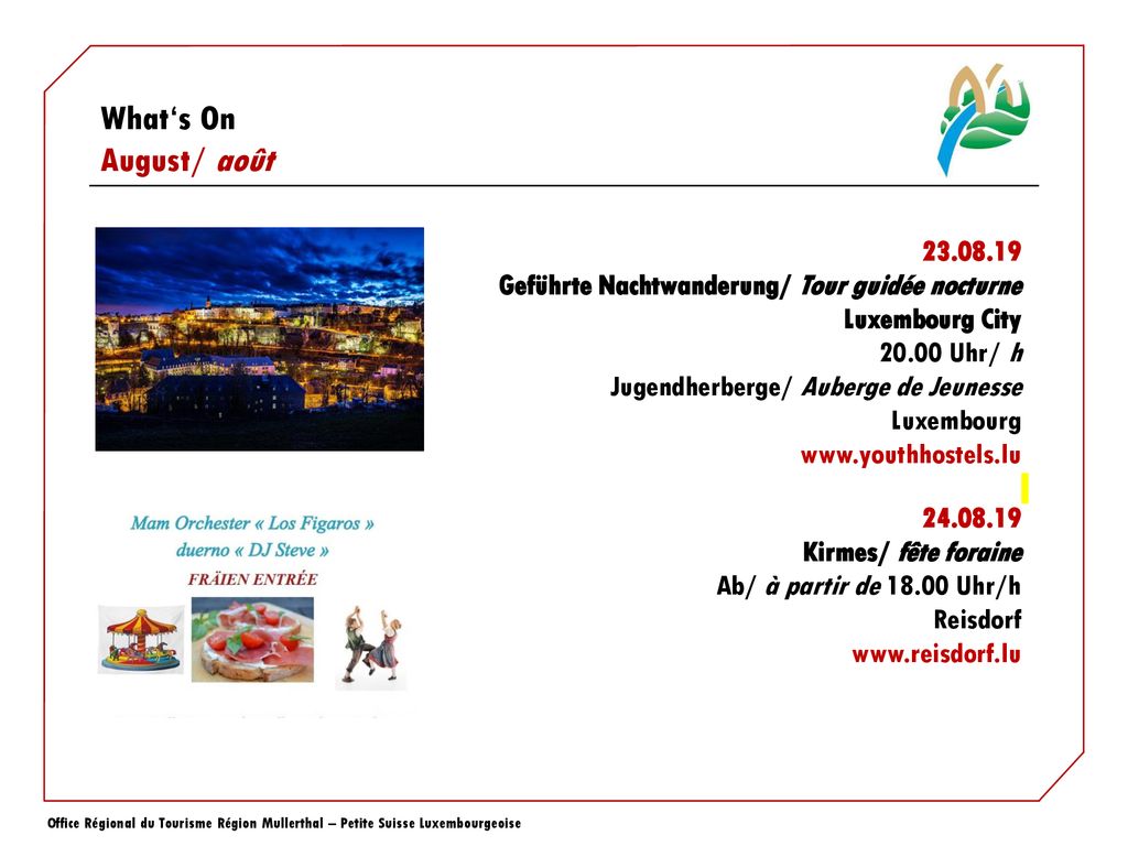 Geführte Nachtwanderung/ Tour guidée nocturne Luxembourg City Uhr/ h. Jugendherberge/ Auberge de Jeunesse Luxembourg.
