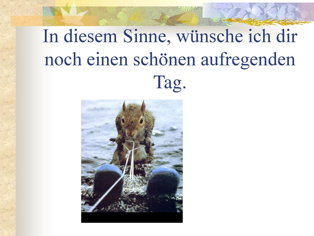 In diesem Sinne, wünsche ich dir noch einen schönen aufregenden Tag.