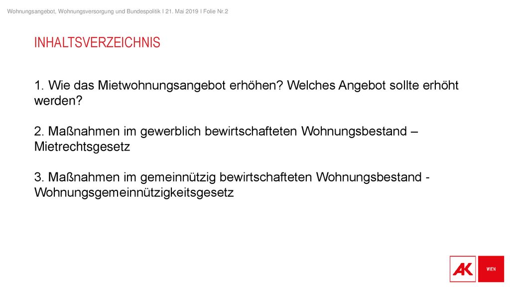 INHALTSVERZEICHNIS 1. Wie das Mietwohnungsangebot erhöhen Welches Angebot sollte erhöht werden