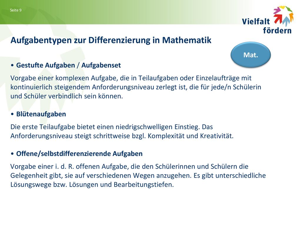 Aufgabentypen zur Differenzierung in Mathematik
