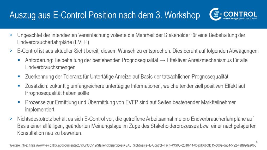Auszug aus E-Control Position nach dem 3. Workshop