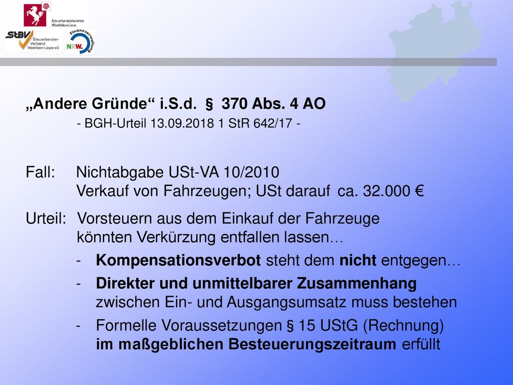 „Andere Gründe i. S. d. § 370 Abs. 4 AO. - BGH-Urteil