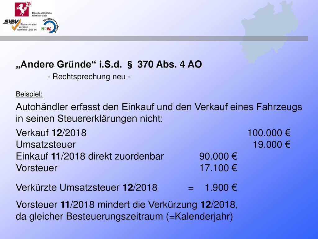 „Andere Gründe i.S.d. § 370 Abs. 4 AO - Rechtsprechung neu -