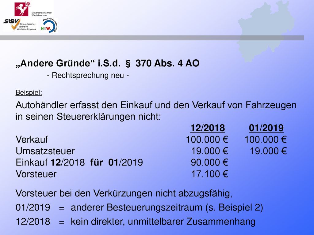 „Andere Gründe i.S.d. § 370 Abs. 4 AO - Rechtsprechung neu -