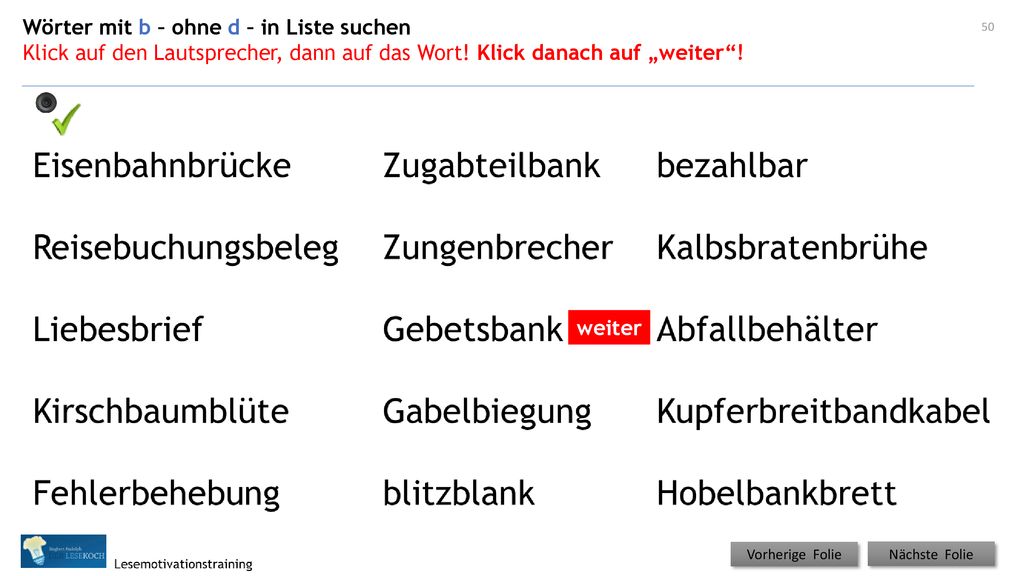 Wörter mit b – ohne d – in Liste suchen