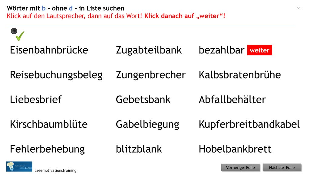 Wörter mit b – ohne d – in Liste suchen