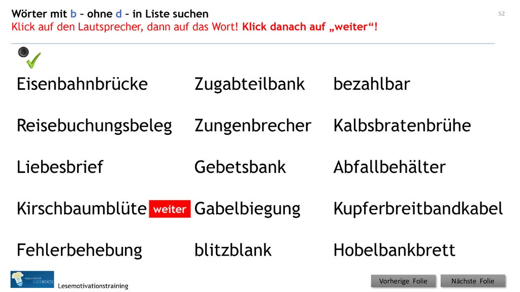Wörter mit b – ohne d – in Liste suchen