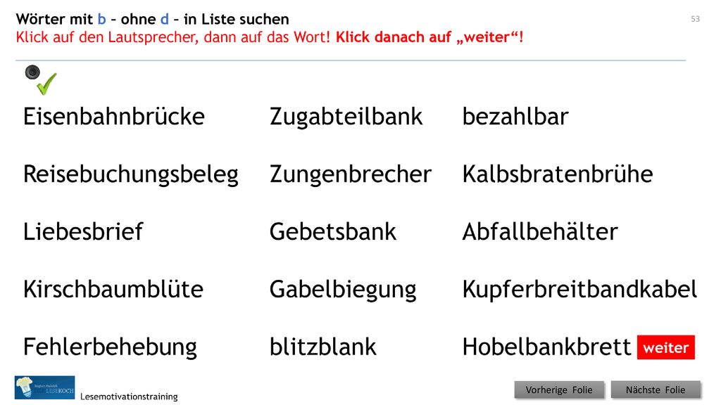 Wörter mit b – ohne d – in Liste suchen
