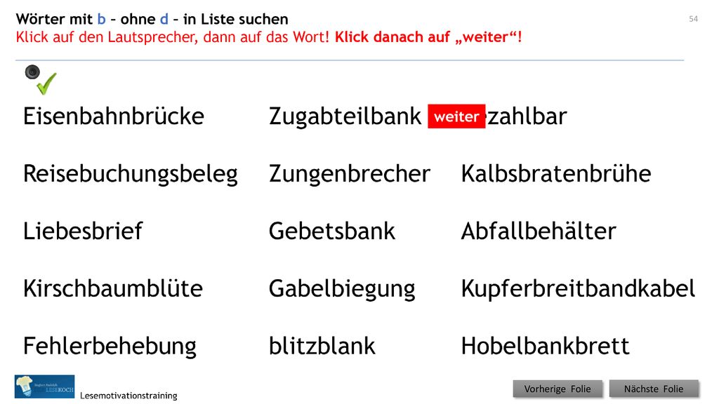 Wörter mit b – ohne d – in Liste suchen