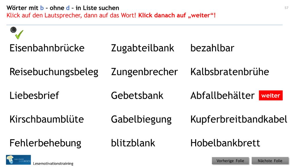 Wörter mit b – ohne d – in Liste suchen