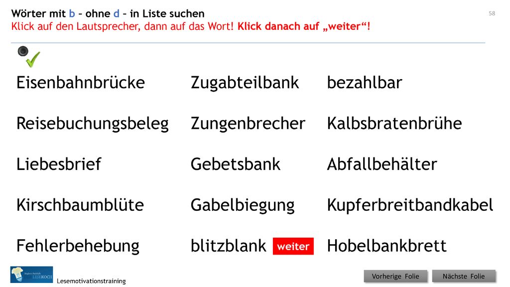 Wörter mit b – ohne d – in Liste suchen