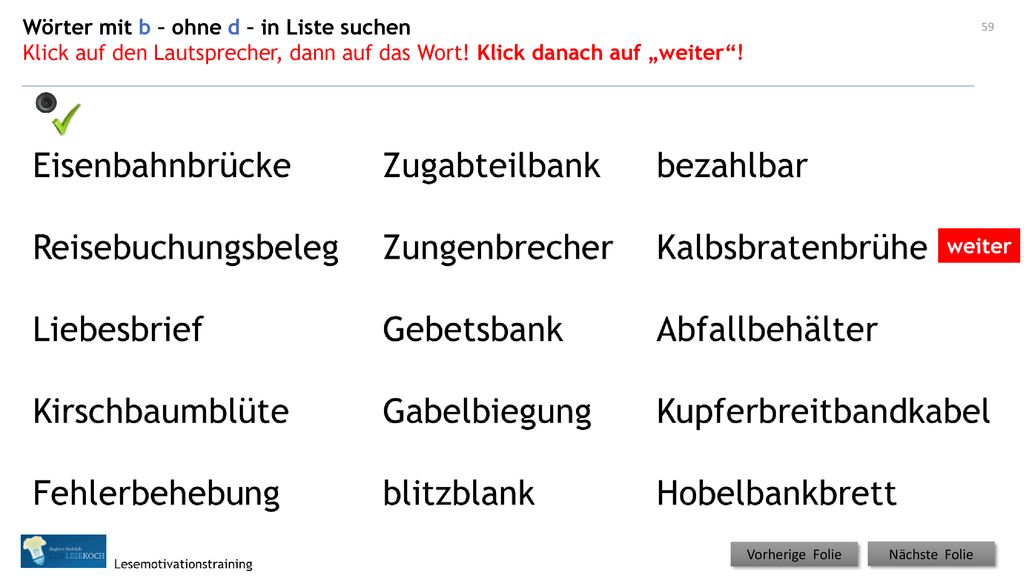 Wörter mit b – ohne d – in Liste suchen