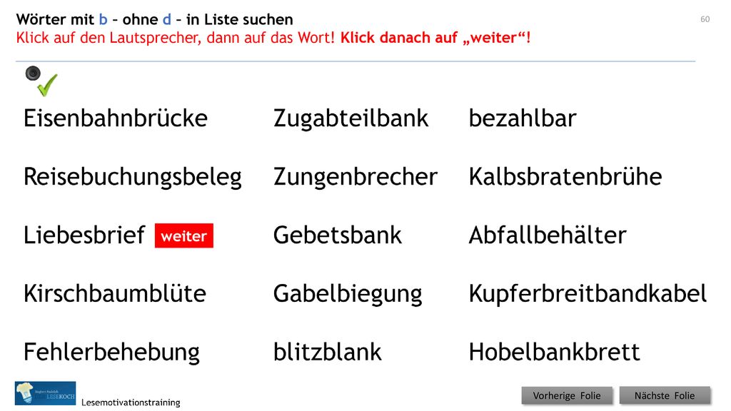 Wörter mit b – ohne d – in Liste suchen