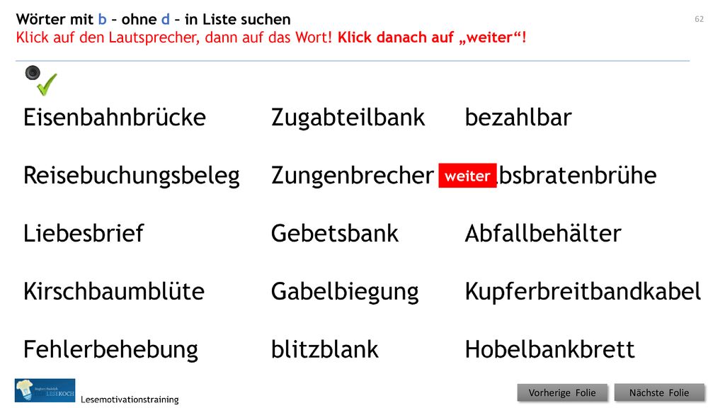 Wörter mit b – ohne d – in Liste suchen
