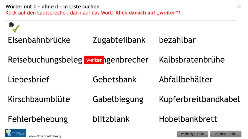 Wörter mit b – ohne d – in Liste suchen