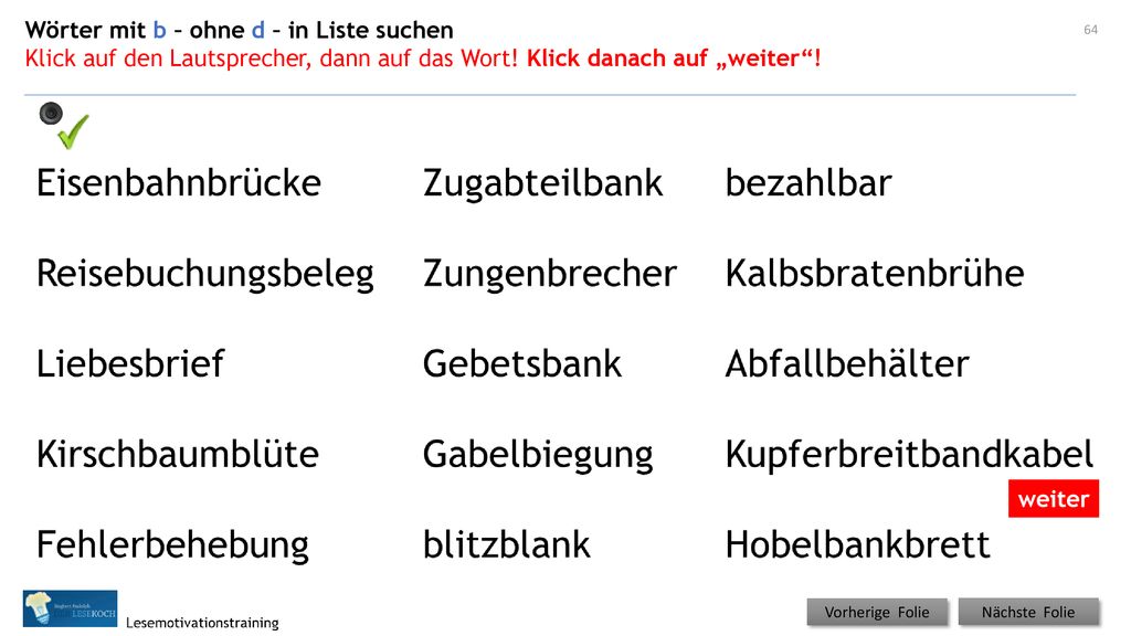 Wörter mit b – ohne d – in Liste suchen
