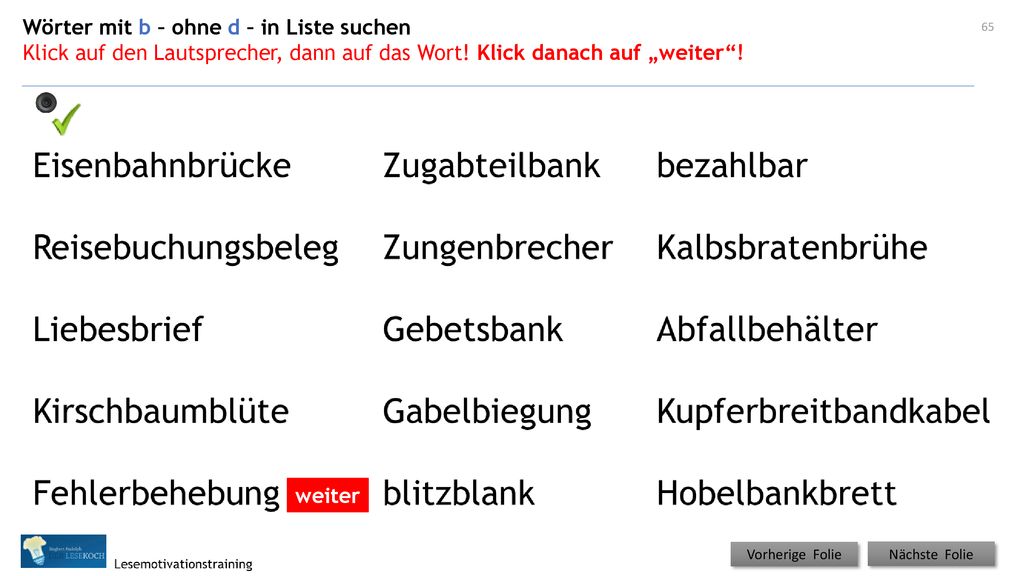 Wörter mit b – ohne d – in Liste suchen