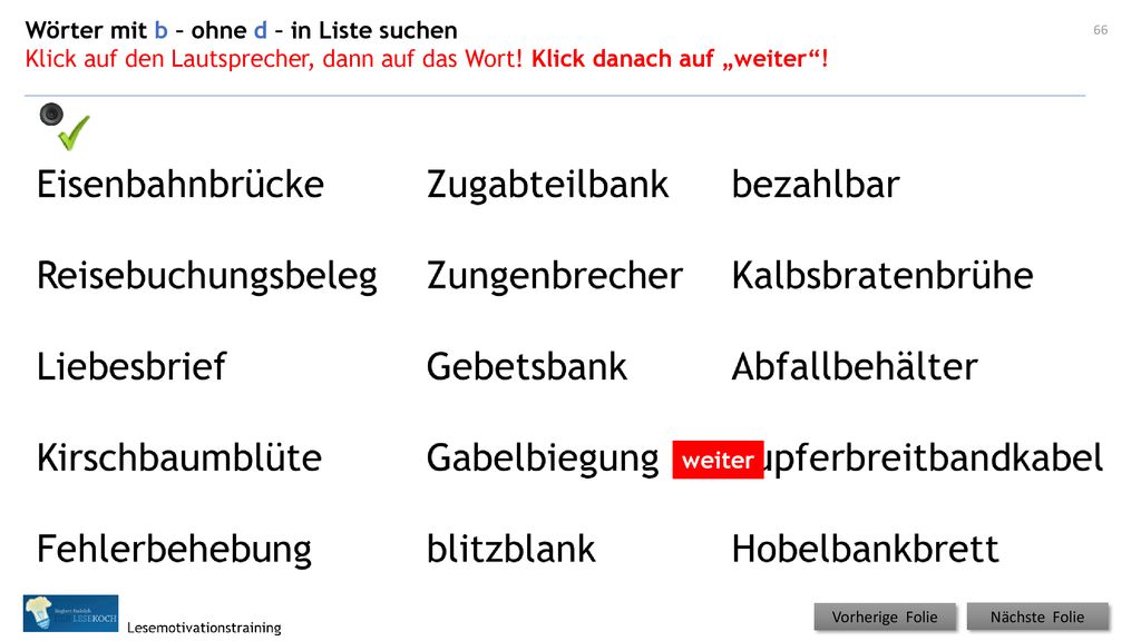 Wörter mit b – ohne d – in Liste suchen