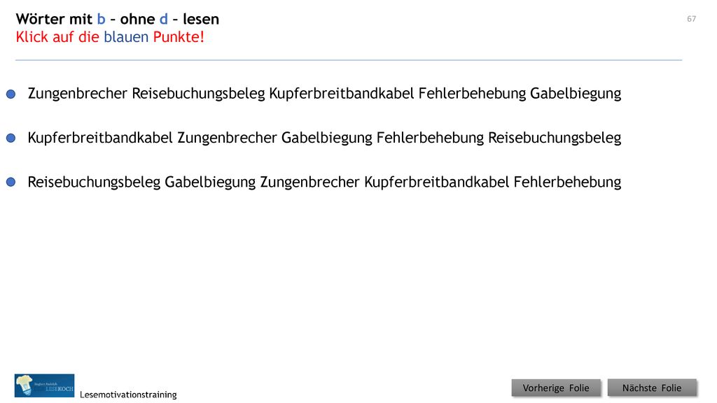 Wörter mit b – ohne d – lesen Klick auf die blauen Punkte!