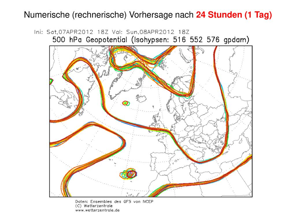 Numerische (rechnerische) Vorhersage nach 24 Stunden (1 Tag)