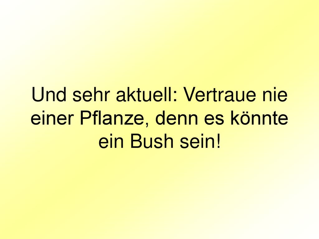 Und sehr aktuell: Vertraue nie einer Pflanze, denn es könnte ein Bush sein!