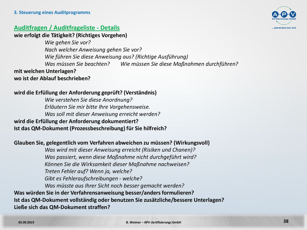 Auditfragen / Auditfrageliste - Details