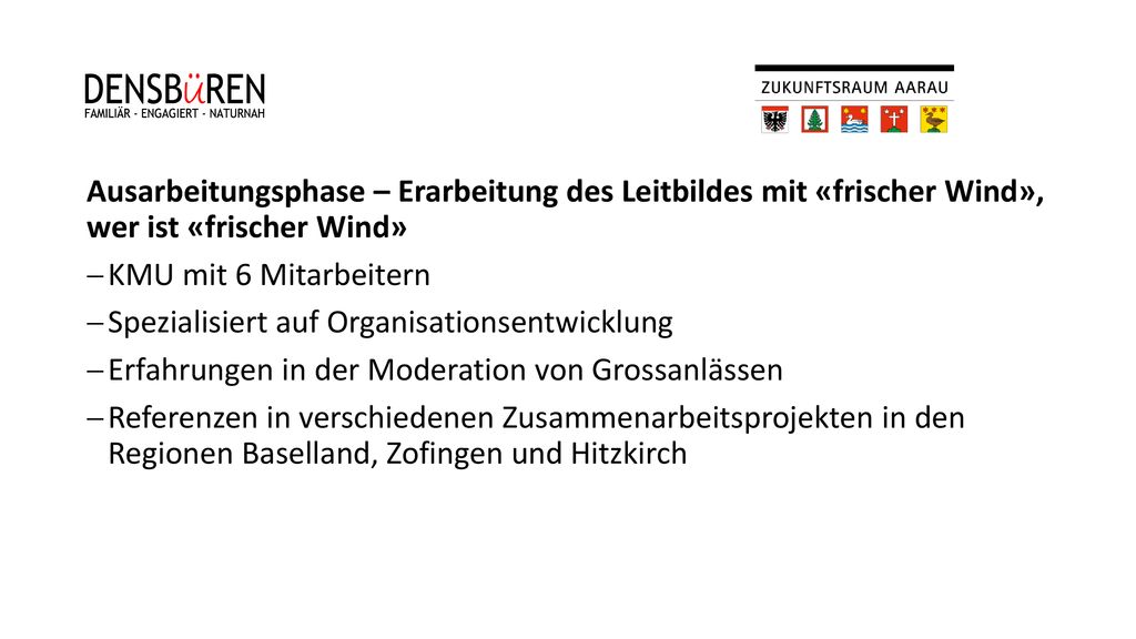 Ausarbeitungsphase – Erarbeitung des Leitbildes mit «frischer Wind», wer ist «frischer Wind»