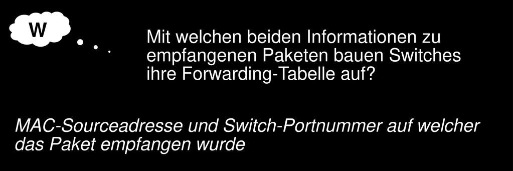 W Mit welchen beiden Informationen zu empfangenen Paketen bauen Switches ihre Forwarding-Tabelle auf