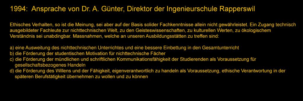 1994: Ansprache von Dr. A. Günter, Direktor der Ingenieurschule Rapperswil