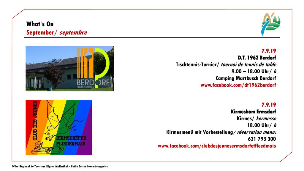 D.T Berdorf. Tischtennis-Turnier/ tournoi de tennis de table – Uhr/ h. Camping Martbusch Berdorf.